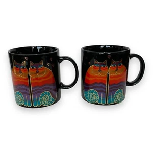 Juego de 2 tazas de café vintage Laurel Burch Rainbow Cats hechas en Japón - Imagen 1 de 11