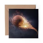 1 x Blank Greeting Card Flaming Basketball Ball Sports #2572