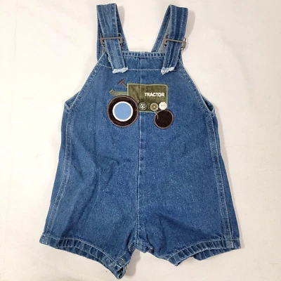 Blooz by CachCach Baby Boy's Blue Denim Jean Shortall Overall TRACTOR 12 M Month - Image 1 of 4