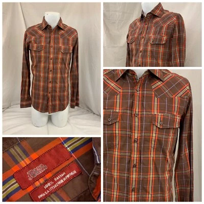 Zara джинсы Western рубашка M коричневый оранжевый клетку хлопок Португалии новом YGI S1-476 - Изображение 1 из 4