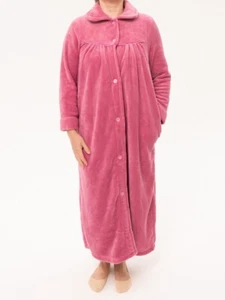 Womens Givoni Pink Long Length Button Winter Dressing Gown Bath Robe 40 - Picture 1 of 3