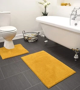Juego de alfombrillas de baño y pedestal súper suaves micro chenilla en mostaza 2 piezas - Imagen 1 de 2