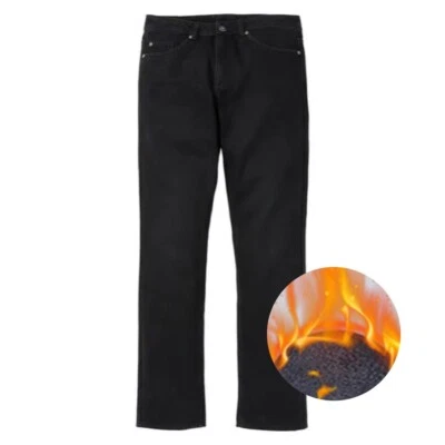 Mens Black Winter Jeans Premium Denim Warm Trousers Straight Leg Size UK 32 -40