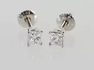 Orecchini a vite in oro bianco 14 carati APX 1/2 CTW principessa con diamanti (AM1085769) - Foto 1 di 7