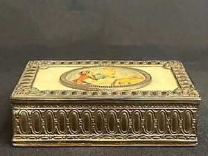 Antique PNCW Celluloid Brass Wood Lid Trinket Dresser Box Victorian Women Cameo - Picture 1 of 11