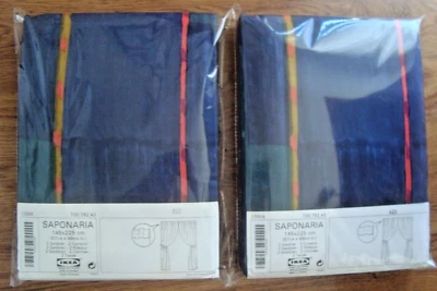 Ikea SAPONARIA Par de Cortinas Paneles Ventana Azul Oscuro Mult 57x88" 145x225 cm Foto 1 de 4