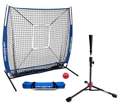 PowerNet Baseball Net Bundle, 5x5 Hitting & Pitching Net with Baseball Tee - Image 1 of 4