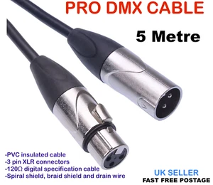 DMX -5M QTY x5 -Cable 3pin XLR Male to Female PRO SPEC 5 METRE x5.. - Picture 1 of 2