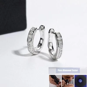 D VVS1 Round Cut MOISSANITE Huggie Hoop Earrings 925 Sterling Silver Jewelry - Picture 1 of 11