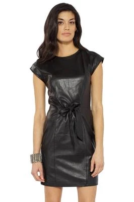 Vestido Love Moschino Manga Gorra Cuero Negro Corbata Lazo Cintura Mini Tapa NUEVO Foto 1 de 4