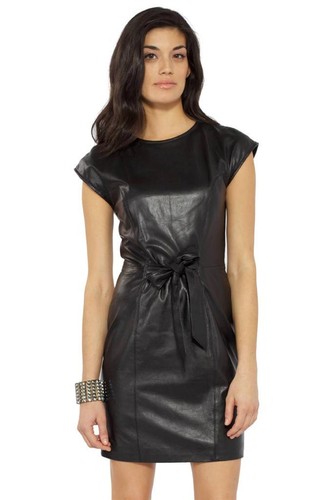 Abito Love Moschino manica berretto in pelle cravatta nera vita mini cappuccio NUOVO