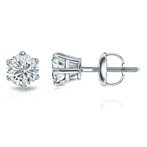 14k White Gold Round Diamond Simulant Stud Earrings 6Prong(1/4-2ct,AAA Quality) - Picture 1 of 4