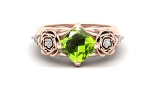 Wedding Victorian Fine Birthday Ring 14ct Rose Gold Peridot Diamond Gemstone - Picture 1 of 5