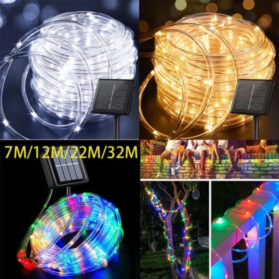 UK Solar LED Rope Tube Fairy String Lights Strip Waterproof Outdoor Garden Patio - Image 1 of 4