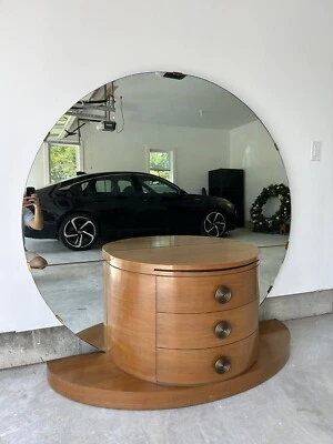 Tocador o tocador vintage Art Deco con espejo redondo grande Foto 1 de 4