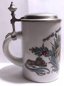 SELTENES DESIGN - DEUTSCHER BIER STEIN ZINNDECKEL SCHROBENHAUSEN KERAMIK BIERBECHER - Bild 1 von 12