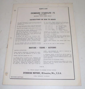 1960 Evinrude Outboard Parts Catalog 75 HP Starflite Electric - Imagen 1 de 2