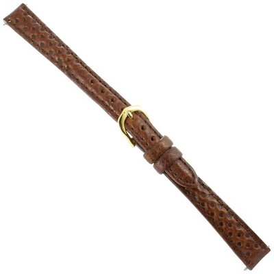 12mm Timex Brown Stitched Polka Dot Padded Oil Leather Ladies Watch Band Long - Image 1 of 4
