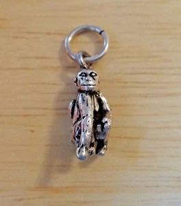 Sterling Silver 3D 17x8mm Chimpanzee Monkey Long Tail Charm - Picture 1 of 4