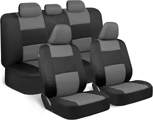 Polypro Seat Covers Full Set in Gray on Black – Front and Rear Split Bench, Easy - Picture 1 of 12
