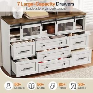 HOOBRO White Farmhouse Dressers for Bedroom Chest of Drawers 7 Drawer Dressers - Picture 1 of 9