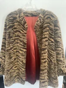 Women's VTG Faux Fur Coat Jacket Med 11 12 USA Hood Captivity ANIMAL TIGER PRINT - Picture 1 of 5