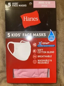 Hanes Face Masks 100% Cotton Washable Kids Ages 5-12(5 PACK)Pink - Covering Girl - Picture 1 of 4