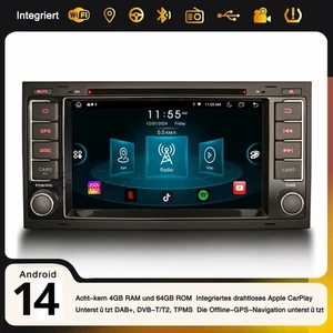 DAB+ Android 14 Autoradio Für VW TOUAREG T5 Multivan 64GB 8-Kern CarPlay Navi 4G - Bild 1 von 22