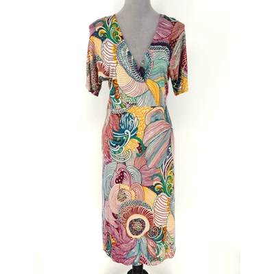 Vestido Missoni Para Mujer 8 Verde Floral Forrado Maxi Elástico Tejido Imitación Envoltura Resort Foto 1 de 4