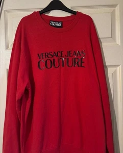 VERSACE JEANS COUTURE Sweatshirt Herren glänzend Logo Fleece Rundhals rot Größe XL - Bild 1 von 8