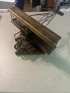Vintage MCM Metal Art Sculpture Industrial Metal  Bi-Plane Made In Spain Nice - Picture 1 of 5