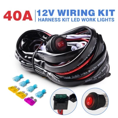 Kit de arnés de cableado 40A 12V interruptor encendido/apagado relé fusible para barra de luz antiniebla LED Foto 1 de 4