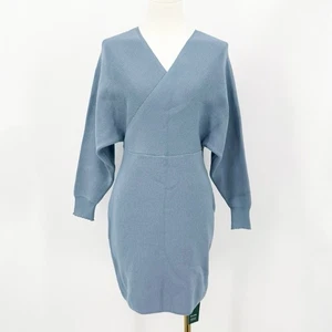 Halara Crossover Mini Pullover Kleid M blau figurbetont V-Ausschnitt Fledermaus minimalistisch - Bild 1 von 7