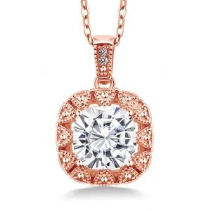 18K Rose Gold Plated Silver White Moissanite and Diamond Pendant Necklace For - Picture 1 of 3