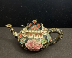Vintage Cloisonné Mini Miniature Teapot Flowers Enameled Collectible - Picture 1 of 5