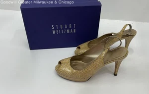 Stuart Weitzman Tan Crystal Snake Slingback Pump Heels Size 9.5 - Picture 1 of 9