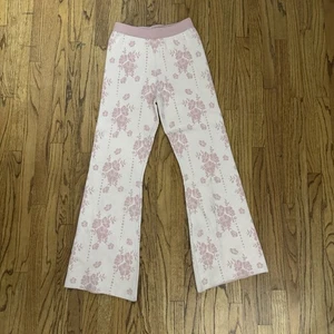 Ontwelfth Damen Medium rosa Freizeit Strick Hose Blumen Pull On Stretch ausgestelltes Bein - Bild 1 von 14