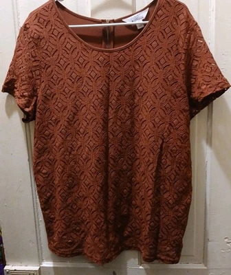Market & Spruce Blouse Top Woman Size XXL 2XL  Crochet Lace Rust Casual Basic - Image 1 of 4