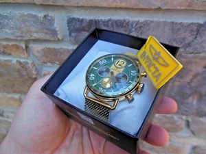 Invicta Speedway Mens Chronograph Green Dial Gold Tone Mesh Watch 44mm NEW - Picture 1 of 3