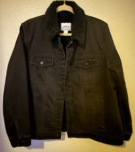 Old Navy Women’s Black Sherpa Lined Denim Trucker Jacket Faux Shearling XL - Picture 1 of 6