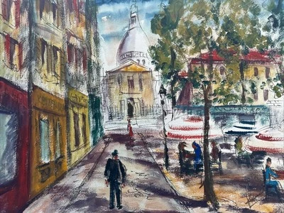 Mid Century Painting France French Impressionist Mystery signed street Scene - Image 1 of 4