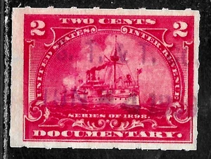 HICK GIRL-OLD USED U.S. DOCUMENTARY SC#R164 BATTLESHIP, FANCY CANCEL A5394 - Picture 1 of 2
