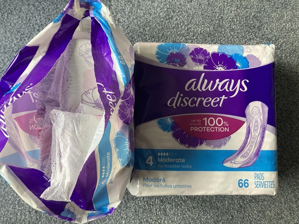 Almohadillas para incontinencia siempre discretas, absorción moderada, longitud regular, 66 CT Foto 1 de 1