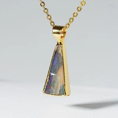Colgante australiano de ópalo de cristal de roca maciza de oro de 18k Vermeil Foto 1 de 4