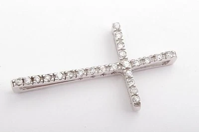 Cross Pendant With 23 Crystal 585 White Gold 14Kt 36x22mm New Foto 1 de 4