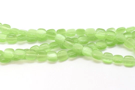 Light Green Cat's Eye Fiber Optic Glass 6mm Puffed Square Beads 1 Strand(60pcs)  - Image 1 of 1