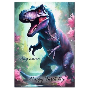 g023; Personalised Birthday card *With Any name and text* Dinosaur T-rex Rex - Picture 1 of 1
