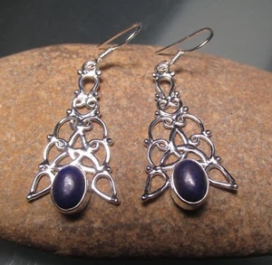 Sterling silver delicate cabochon lapis lazuli earrings. Gift bag - Picture 1 of 4