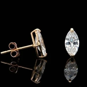 2Ct Marquise lab-created Diamond Stud Push Back Earring's 14k Yellow Gold Plated - Picture 1 of 3