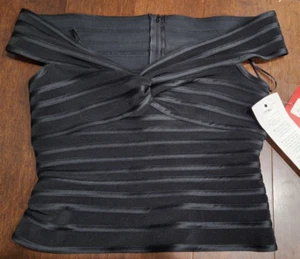 JS COLLECTIONS Black Satin Ribbed Boat Neck Evening Blouse Size 8 NWT $138 - Picture 1 of 10